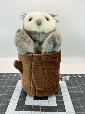 Vintage Aurora Owl Plush in Tree Stump  Pop Up Toy
